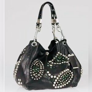 JIMMY CHOO Black Studded Lambskin Leather Studded Lola Tote! Like New. Large.